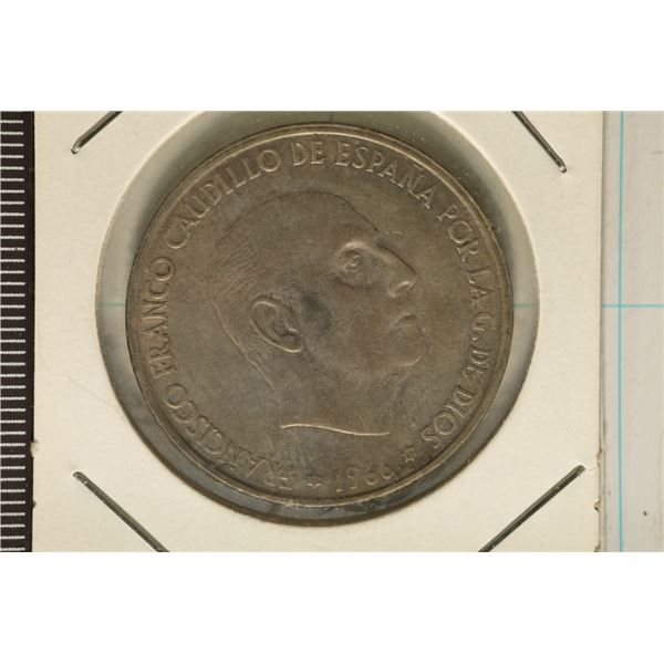 1966 SPAIN SILVER 100 PESETAS .4887 OZ. ASW