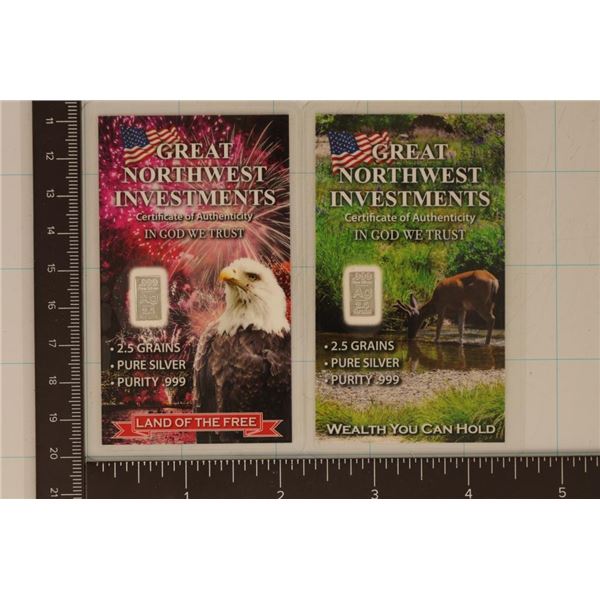 2-(2.5 GRAIN) NOT GRAM .999 FINE SILVER INGOTS IN