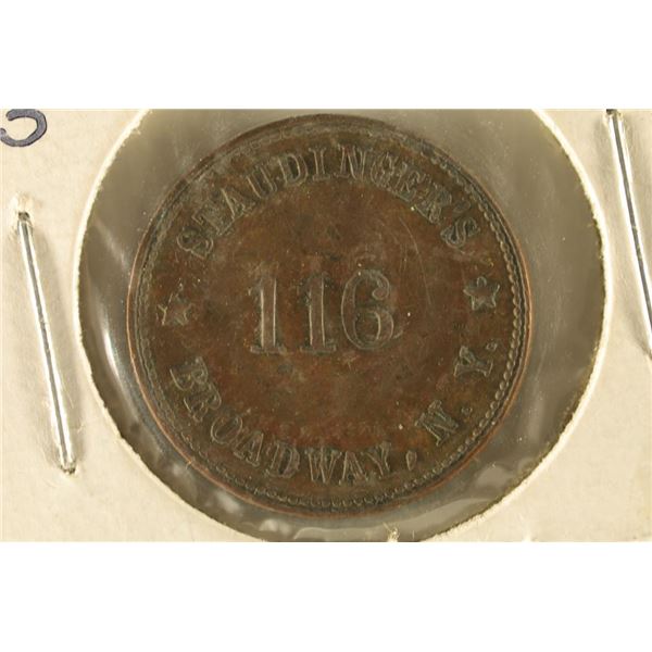 1863 CIVIL WAR TOKEN "STAUDINGER'S " MERCHANT
