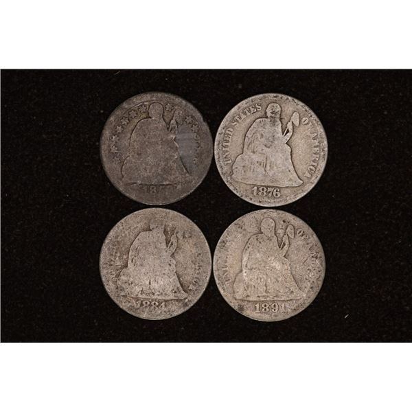 1853, 76, 84 & 1891 SILVER SEATED IN LIBERTY DIMES
