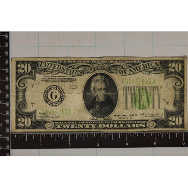 1934 US $20 FRN GREEN SEAL