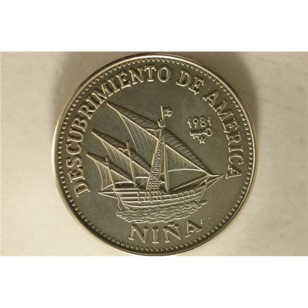 1981 CUBA 1 PESO UNC COIN COLUMBUS SHIP "NINA"