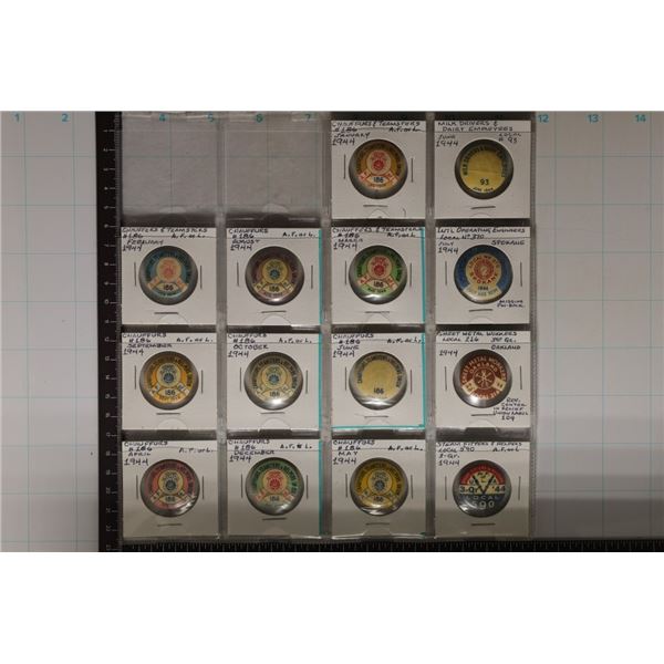 14-CIRCA 1944 UNION PINS.  ALL ARE COLORIZED, 2