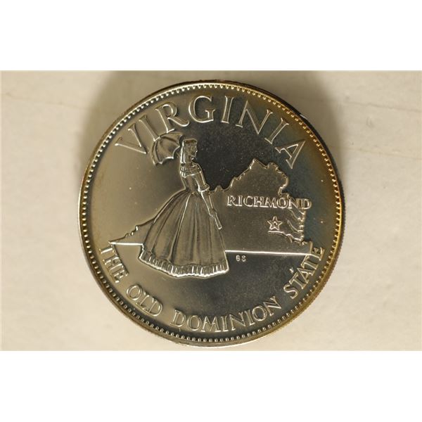.52 OZ PROOF STERLING SILVER VIRGINIA STATE ROUND