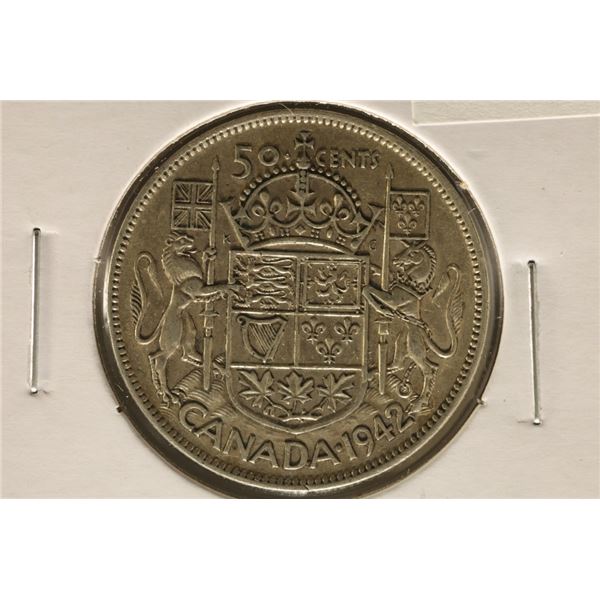 1942 CANADA SILVER 50 CENTS .3000 OZ. ASW