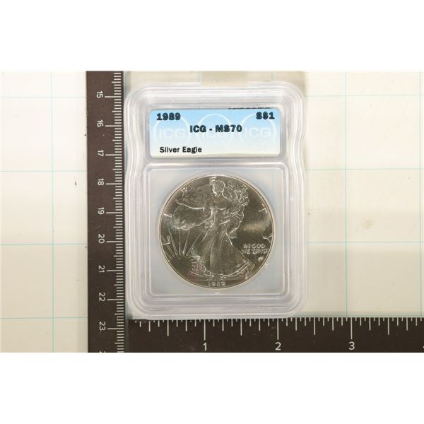 1989 AMERICAN SILVER EAGLE ICG MS70 1 OZ SILVER