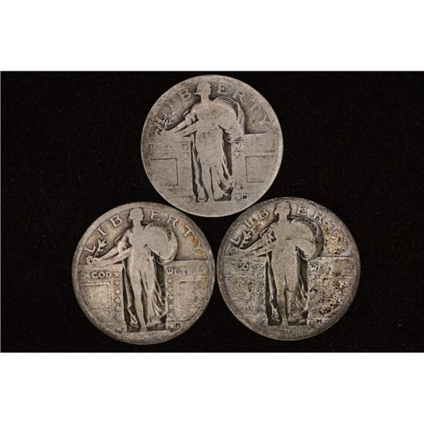 3 SILVER STANDING LIBERTY NO DATE QUARTERS