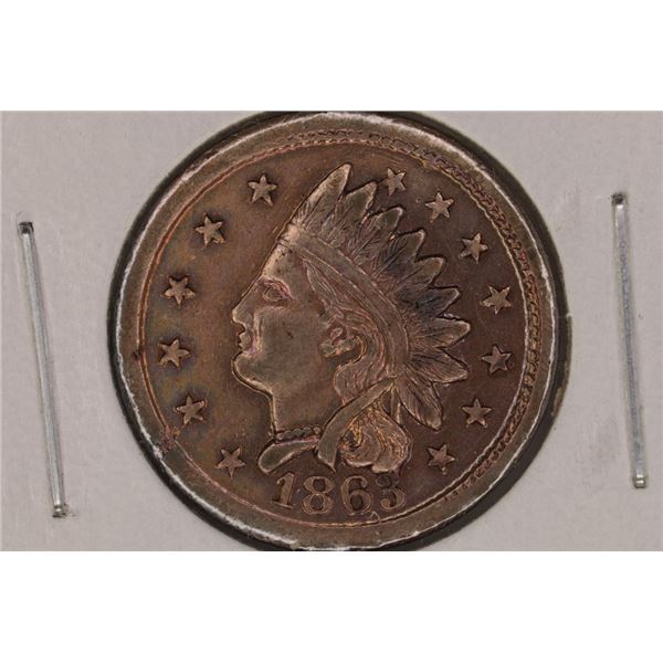 1863 CIVIL WAR TOKEN. INDIAN ON THE OBVERSE &