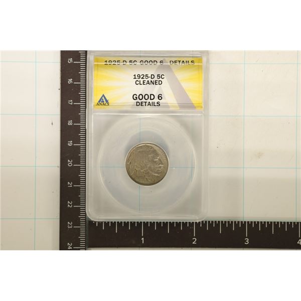 (SEMI-KEY) 1925-D BUFFALO NICKEL ANACS GD6 DETAILS