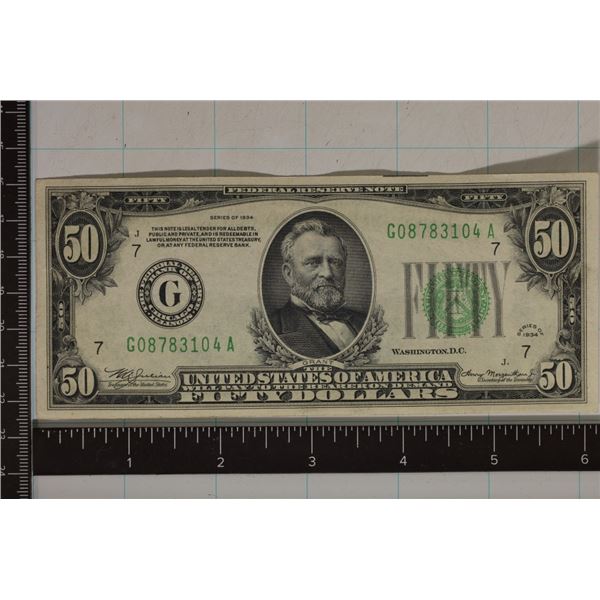 1934 US $50 FRN GREEN SEAL. CRISP UNC