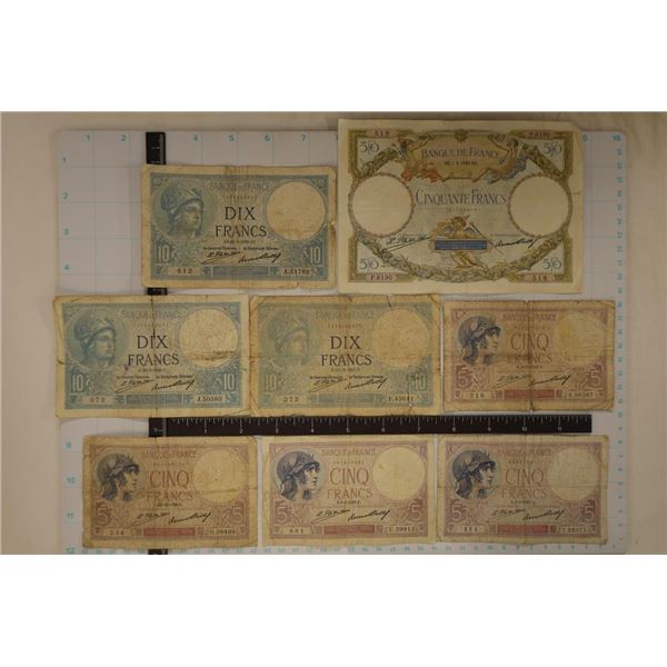 8-FRANCE BILLS: 1927-5 & 10 FRANCS, 1928-2-TWO 5
