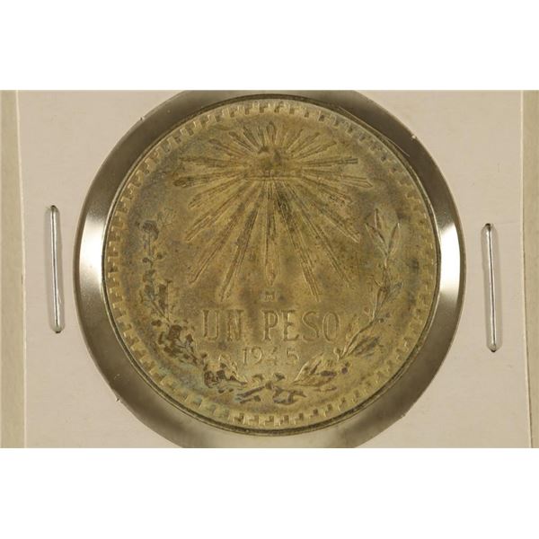 1945-M MEXICO SILVER CAP & RAYS PESO .3875 OZ.