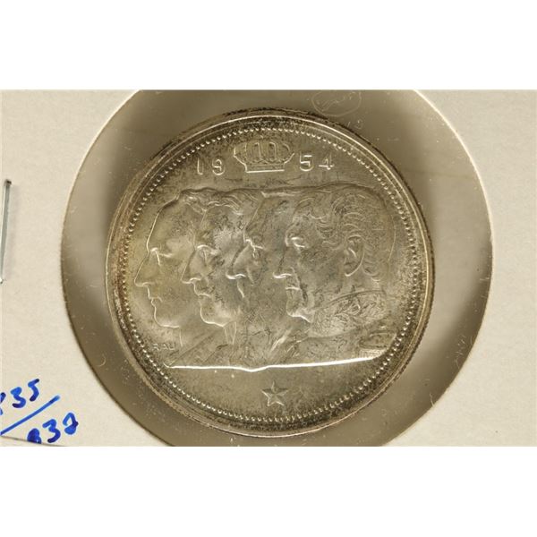 1954 BELGIUM SILVER UNC 100 FRANCS .4832 OZ. ASW
