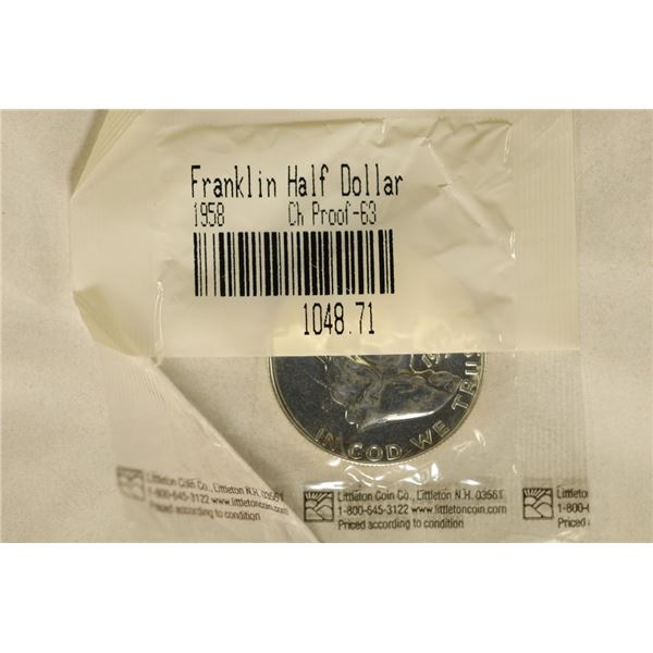 1958 SILVER FRANKLIN PROOF HALF DOLLAR IN SEALED