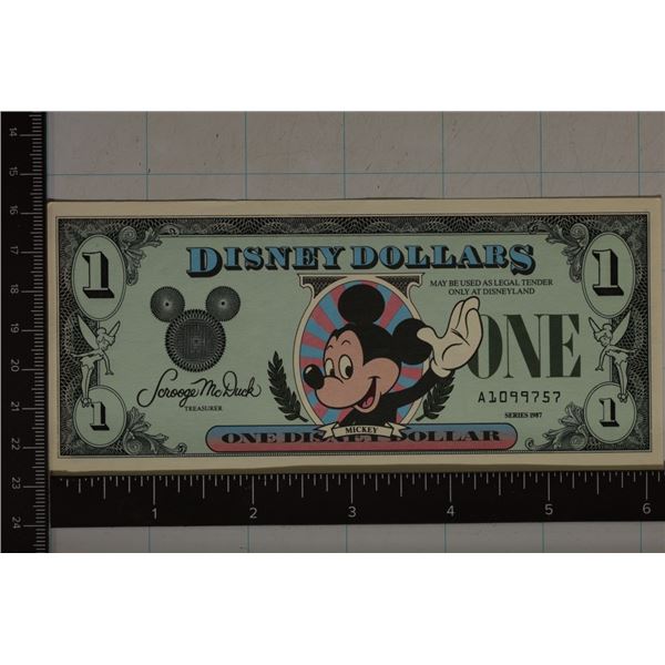 1987 DISNEY $1 CRISP UNC COLORIZED BILL "MICKEY"