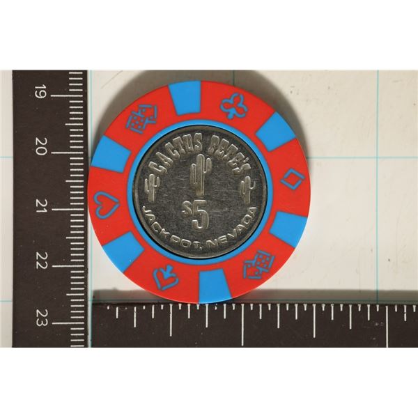 $5 CACTUS PETE'S CASINO CHIP. JACKPOT, NEVADA WITH