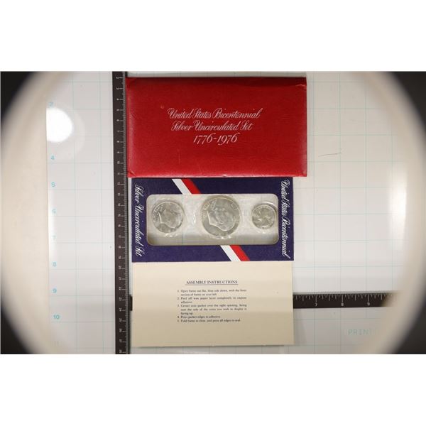 1976 SILVER 3 COIN BICENTENNIAL UNC SET IN RED