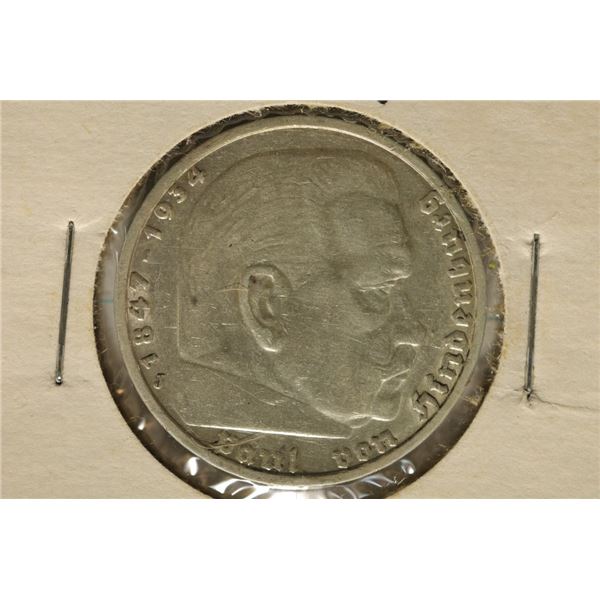 1935-J GERMAN SILVER 5 MARK .4016 OZ. ASW