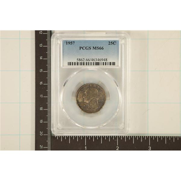 1957 WASHINGTON SILVER QUARTER PCGS MS66 TONED