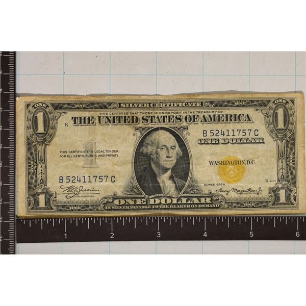 1935-A US $1 SOUTH AFRICA SILVER CERT, YELLOW SEAL