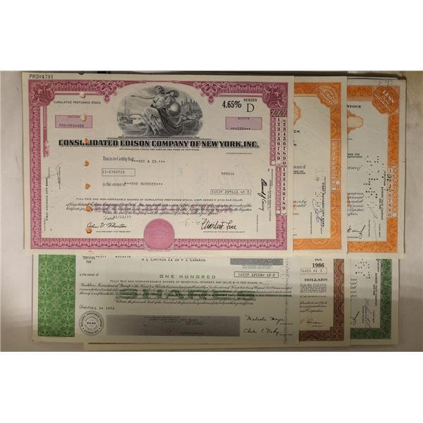 6 VINTAGE US STOCK CERTIFICATES: 1965-1967.  SEE