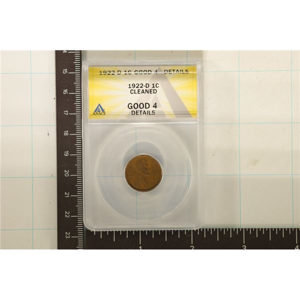 1922-D LINCOLN WHEAT CENT ANACS (GD4) CLEANED