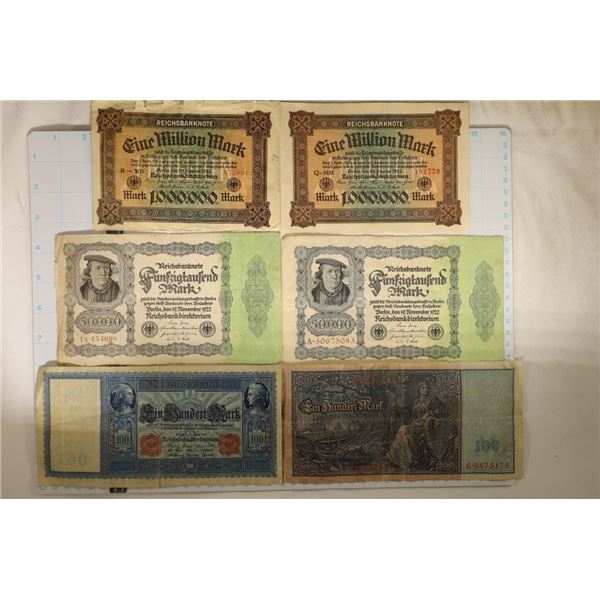 6 GERMAN BILLS: 2-1910 ONE HUNDRED MARK, 2-1922