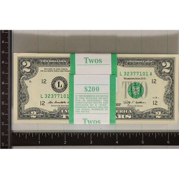 2009-100-CU CONSECUTIVE SERIAL NUMBERS US $2 BILL