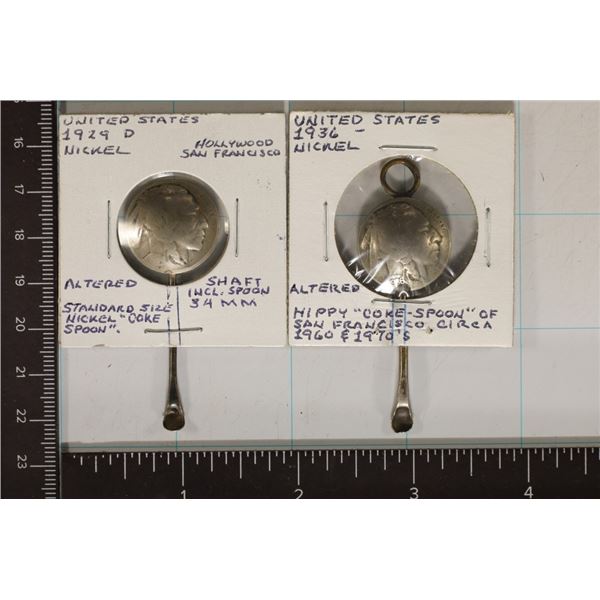 2 ALTERED US COINS: 2- BUFFALO NICKEL "COKE" SPOON