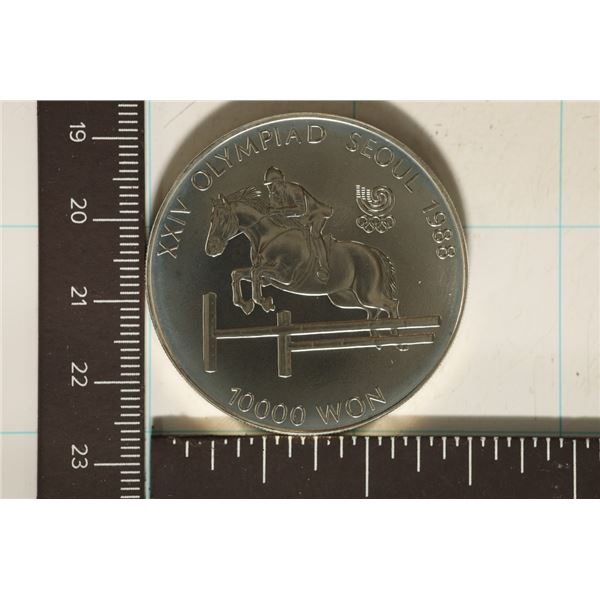 1988 SEOUL PROOF SILVER 10,000 WON COIN .999 OZ.