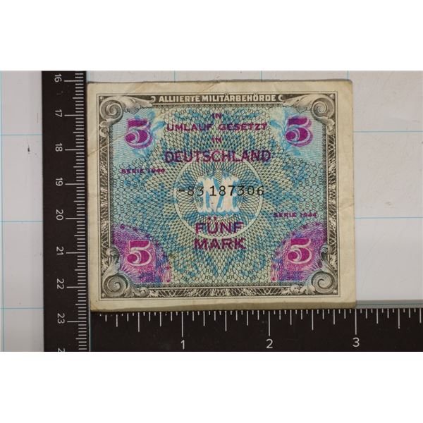 1944 GERMAN 5 MARK MILITARY PAYMENT CERITIFICATE