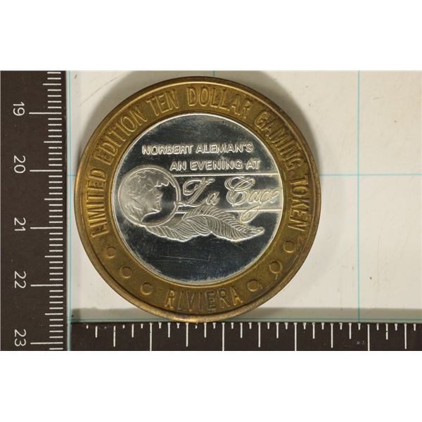 CASINO $10 SILVER TOKEN (UNC) 1995 RIVIERA HOTEL &