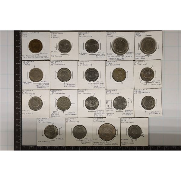 19 FOREIGN ERROR COINS: 2-BAHAMAS & 17-COLUMBIA