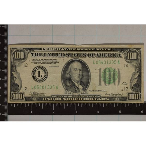 1934 US $100 FRN, GREEN SEAL