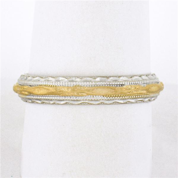 Men's 14k Two Tone Gold Textured Center w/ Milgrain Eternity Stackable Band Ring