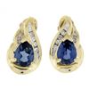 Image 1 : Estate 10K Gold Pear Blue Stone w/ 0.10 ctw Round Diamond Tear Drop Stud Earring