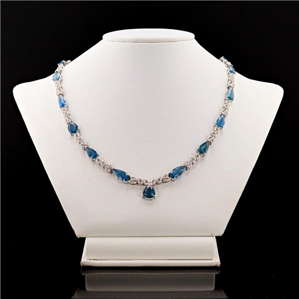 19.52 ctw Aquamarine and 2.84 ctw Diamond 14K White Gold Necklace