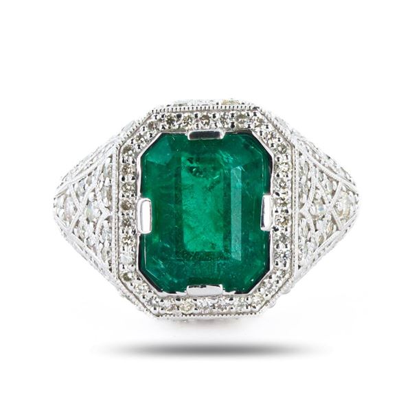 3.31 ctw Emerald and 0.80 ctw Diamond Platinum Ring