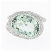 Image 4 : 18K White Gold Oval Bezel Prasiolite Quartz & Pave Diamond Twisted Cocktail Ring