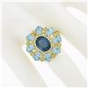 Image 3 : 10k Yellow Gold Large Oval Round Blue Stone Open Work Domed Tiered Cluster Ring