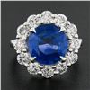 Image 3 : Platinum 6.42 ctw GIA Round Sapphire & Diamond Halo Low Profile Statement Ring