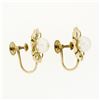 Image 5 : Vintage 14k Yellow Gold 6.8mm Round Pearl Open Flower Frame Screw Back Earrings