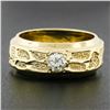 Image 7 : Vintage 14K Gold .28 ctw Round Pave Diamond Wide Nugget Finish Solitaire Band Ri