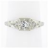 Image 8 : Antique Art Deco 18k White Gold 0.24 ctw European Diamond Milgrain Engraved Ring
