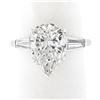 Image 2 : Vintage Platinum 3.62 ctw GIA Pear Brilliant & Baguette Diamond Engagement Ring