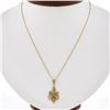 Image 1 : 10K Gold Seed Pearl & Old Diamond Detailed Leaf Pendant w/ 14K Gold 18" Chain