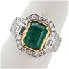 Image 1 : 2.99 ctw Emerald and 0.89 ctw Diamond 18K White and Yellow Gold Ring