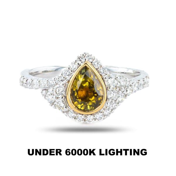 1.06 ctw Alexandrite and 0.54 ctw Diamond 18K White and Yellow Gold Ring (GIA CE