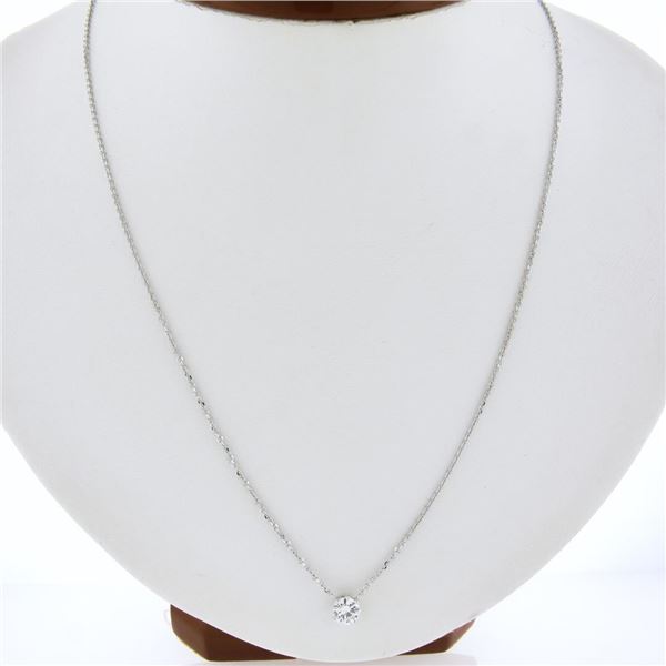New 14K Gold.55 ctw Round Brilliant Diamond Solitaire Pendant w/ Adjustable Chai