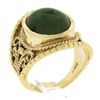 Image 9 : Vintage 14k Yellow Gold Oval Cabochon Cut Jade Twisted Wire Wide Cigar Band Ring